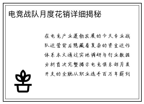 电竞战队月度花销详细揭秘